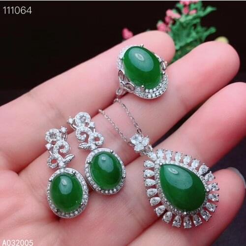 KJJEAXCMY Fine Jewelry 925 sterling silver inlaid natural Jasper ring pendant earring set elegant supports test