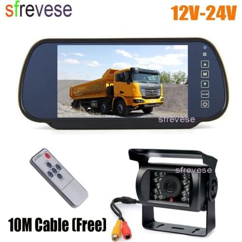 7" Vehicle Mirror Monitor Car Rearview Kit + Waterproof 18 IR Night Vision Car Reverse Parking Backup Camera 10m Cable 12V-24V