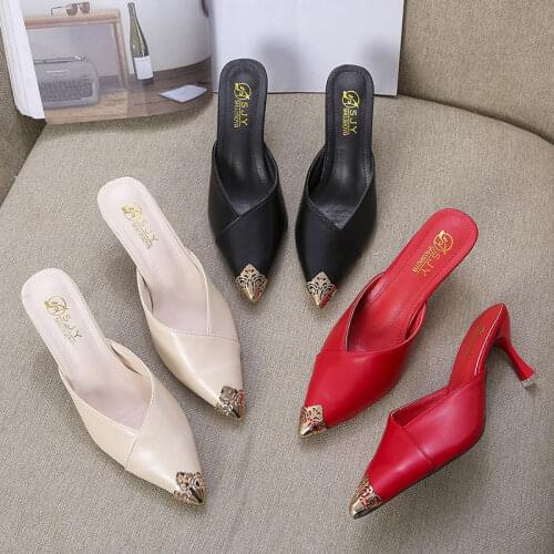 Summer new fashion pointed stiletto Muller shoes Baotou ladies sandals all-match temperament half slippers