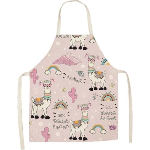 Cute Alpaca Women Kitchen Aprons Waterproof Cooking oil-proof Cotton Linen Antifouling Chef Apron Cleaning men kid aprons 68x55