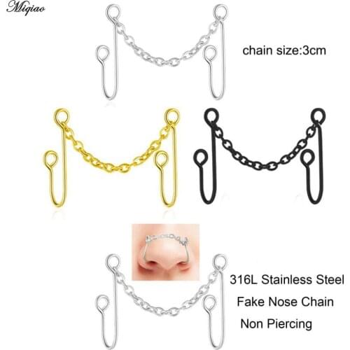 Miqiao 1pc 316L Stainless Steel Double Nose Clip Nose Chain False Nose Ring Nose Chain Fashion Jewelry