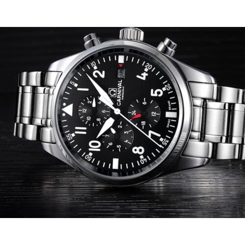100m waterproof Dive watches men Luxury brand CARNIVAL Automatic Watch Sapphire Calendar Luminous Stainless Steel Army Watch men
