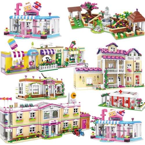 Friends for Girls Sets City School Bus Architecture Play House Model Building Blocks Hospital Mall Bricks Princess Wedding