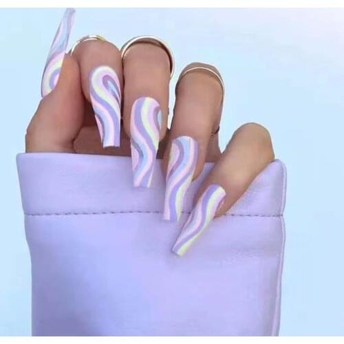 Buy 4 Get 1 Free Long Ballerina False Nails Wearable European Coffin Fake Nails Full Cover Artificial Nail Art Tips 24pcs/Box