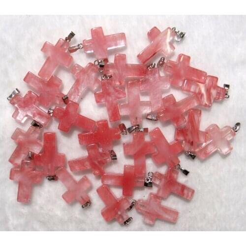 Natural stone Turquoises Quartz Crystal opal lapis tiger eye cross pendants for diy jewelry making necklace Accessories50pcs P1