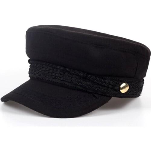 2017 new Wool navy Cap Flat Top Army Navy Caps Lace Rope Old Fashion Wool Hat Black Blue Red Color wool For Men Women