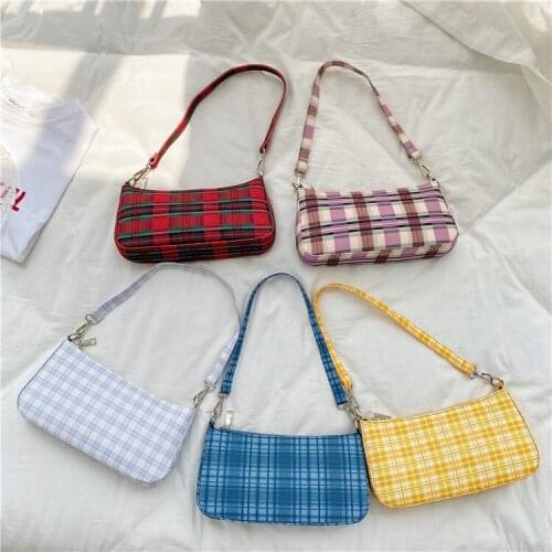 2021 New Plaid Small Square One-shoulder Cross-stick Fashion Retro Canvas Underarm Bag