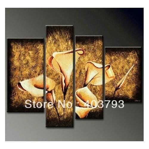 So NICE Modern abstract oil paintings on Canvas brown background lily flower for home decoration Free shipping