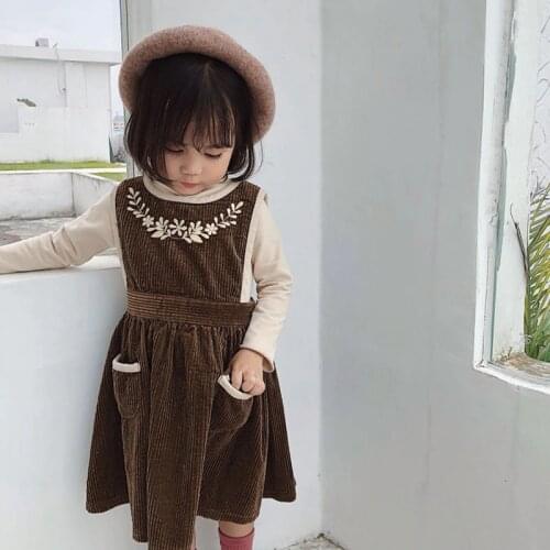 Baby Girl Autumn Clothes Toddler Girl Winter Vintage Embroidered Dress Spring Caramel Kids Girls Fall Corduroy Dress Outfit