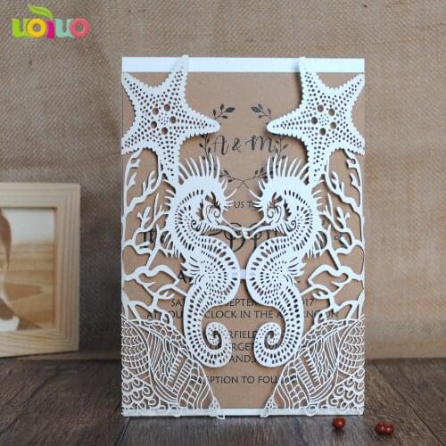 Beach wedding invitation cards seahorse and shell paper cards wedding decorations for marriage