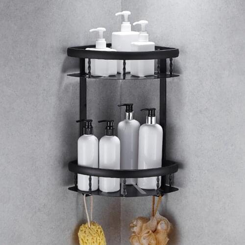 Black Aluminum Bathroom Shelves Shower Caddy Floating Shelf Corner Basket Bath Rack Hardware Accessories Shampoo Storage