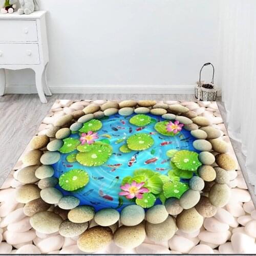 Custom 3D Mural Wallpaper Lotus Fish Pond Kitchen Bathroom Floor Sticker Wall Decals Waterproof Self-adhesive Home Decoration