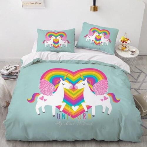Luxury 3D Bedding Set Comforter Quilt Cover Twin King Queen Double Single Size Unicorn Cartoon Design Custom Bedclothes