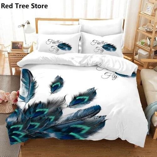 Peacock Feather Printed Bedding Set Home Textile Quilt Cover with Pillowcase 2/3pcs Adult Children Bedroom Decor Queen King Size