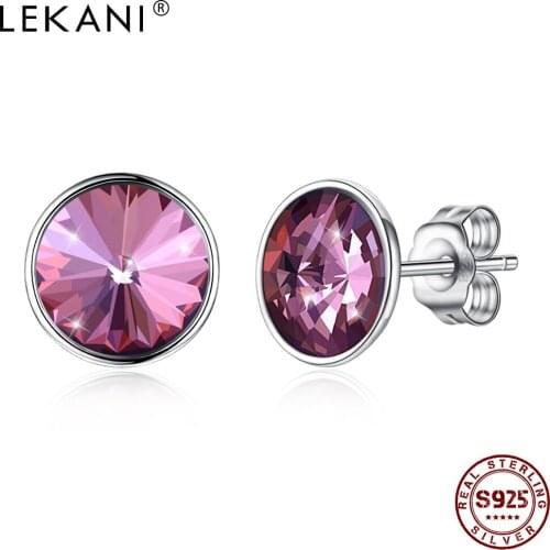 LEKANI 925 Sterling Silver Circular Pretty Stud Earrings For Women Austria Multicolor Crystal Earrings Fashion Style Jewelry