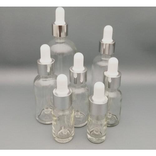 10pcs 5ml to 100ml clear Glass Essential Oil Glass pipette vial Dropper Bottle with silver screw cap for Lab experiment