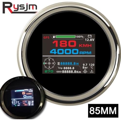 Boat Tachometer 85mm 10 in 1 Marine Tacho Meter Gauge LCD Hourmeter 12V/24V Car speed + water temp + fuel + oil press + Volt ODO