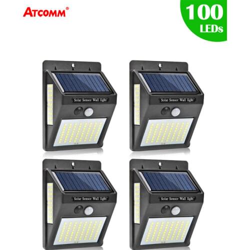 Outdoor Solar LED Street Light 100 LEDs IP65 Outdoor Solar Porch Wall Lamp With PIR Motion Sensor Garden Pathway Fence Lighting