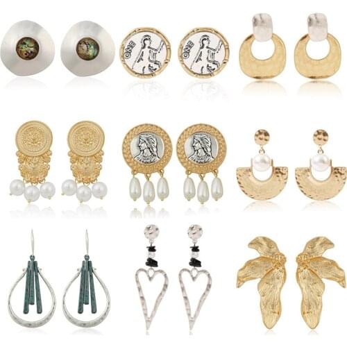 Vintage Drop Earrings for Women Girls Geometric Pearl Earring Gold Silver Color Ethnic Style Jewelry Bohemian Accessories Gift
