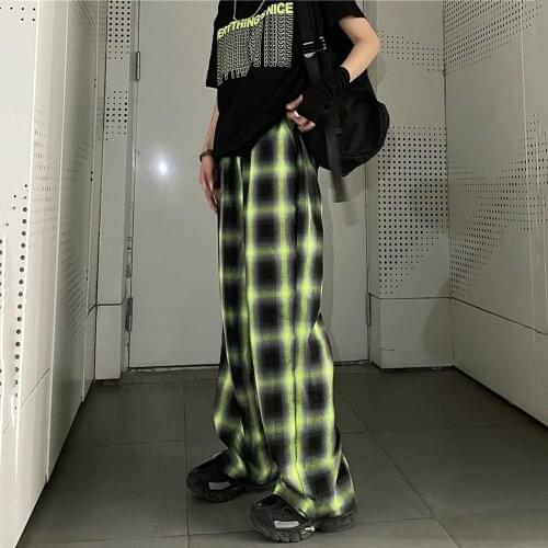 Plaid Pants women 2021 Spring Green Korean Joggers Sweatpants Japanese Streetwear Trousers Casual Pants For women