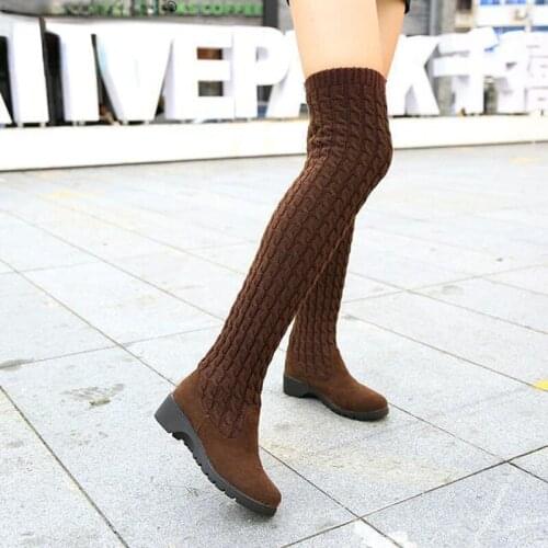 Women#39;s Boots 2021 Autumn Winter Thigh High Boots for Woman Shoes Knitting Wool Long Boot Women Brown/Black Boot Ladies Shoes