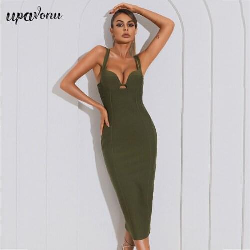 Free Shipping Sexy Halter Sleeveless Bandage Dress 2021 Summer New Womens Green Bodycon Club Celebrity Evening Dress Vestidos