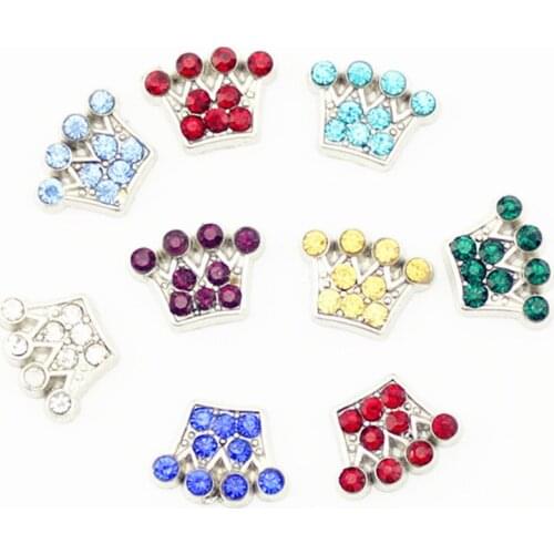 120pcs/lot rhinestones birthstone 12 Mix Colors Crown floating charms fit for floating locket