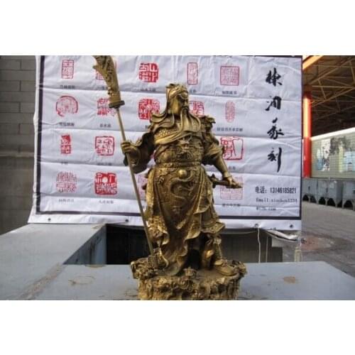 150401 S0899 Chinese Brass Copper martial Nine Dragon Guan Gong Guan Yu warrior Buddha Statue