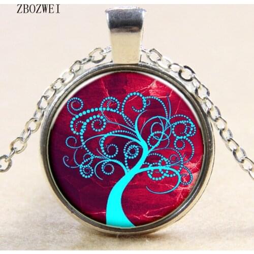 2018/ new hot models dark red tree pattern glass pendant necklace for men and women clothing accessories necklace jewelry