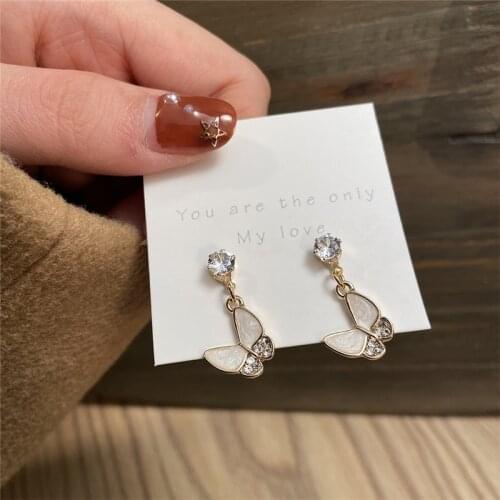 2020 Korean Style Cute Crystal Butterfly Drop Earring for Women Girls New Design Chic Pendientes Party Jewelry Fashion Statement