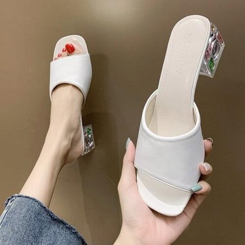 2020 Summer Women Sandals Snake Print Slippers High Heels Mules Square Toe Sandals Sexy Female Outdoor Party Shoes Woman