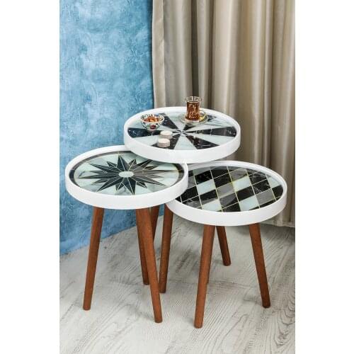 Retro Glass Above Special Print 3 pcs Zigon Coffee Table