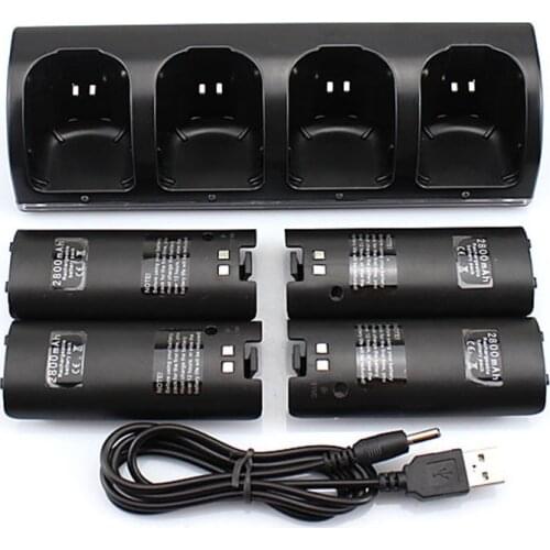 4 x 2800mah Rechargeable Batteries + Quad 4 Charger Dock Station Kit for Wii Remote Controller for Wii Gamepad Charger Black