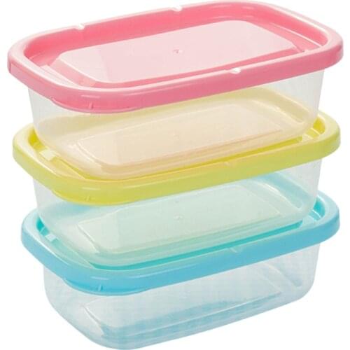 4pcs 200ml Mini Plastic Crisper Rectangular Food Container Kitchen Lunch Box Sealed Box for Refrigerator Microwave(Random Color)