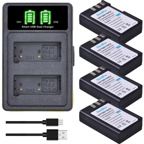 4pc 7.4V 1800mAh EN-EL9 EN EL9 Rechargeable Battery Charger With USB Charging Cable For Nikon D40 D40X D60 D3000 D5000 Camera