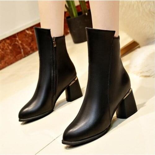 Side zipper Martin boots ladies autumn and winter fashion shoes high heels womens casual shoes black womens shoes