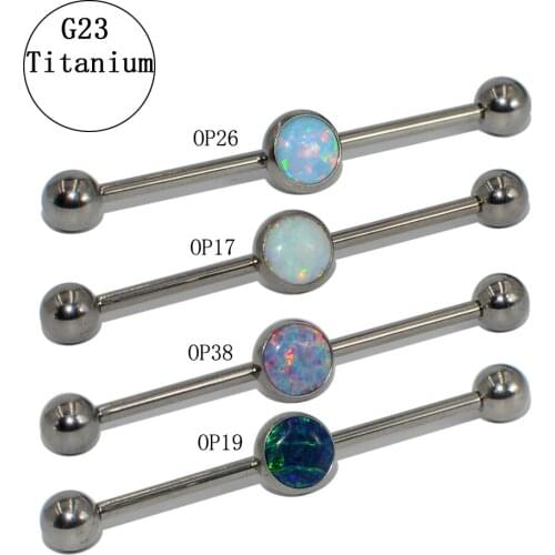 CHUANCI 1 PC G23 Titanium Straight Barbell Ring with Opal Flat Back Earrings Ear Piercing Fashion Body Jewelry 14G
