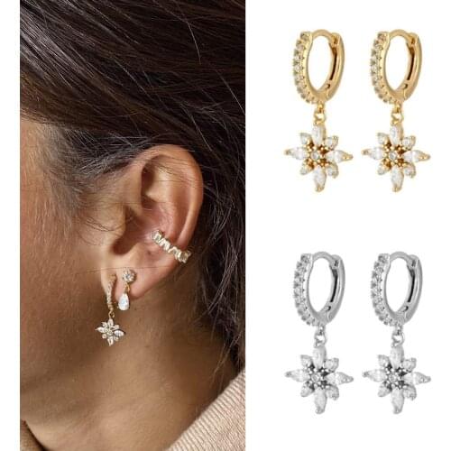 CRMYA Luxury 2021 Trend Flower Cubic Zirconia 18K Gold Silver Color Dangle Drop Earrings Boho Punk Fashion Jewelry