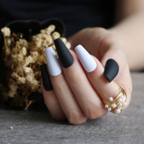 Long Ballet Matte Fake nails Nude Vampire INS long coffin white Salon art false nails Black 24pcs Mint Green