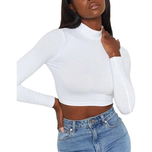 Women Sexy Backless Blouses High Neck Long Sleeve Solid Tie Up Back Slim Shirts White S-L