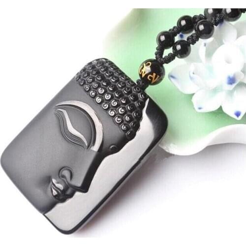 Drop Shipping Obsidian Vintage Necklace Black Buddha Head Pendant For women&men Jewelry