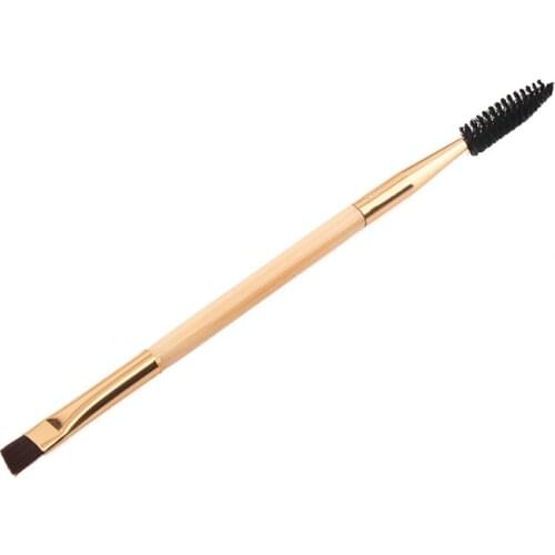 Double-headed Makeup Brush Gold Synthetic Fibre Hair Fine Bamboo Handle Eyebrow Eyelashes Eyeliner Brush Natural Make Up Brush
