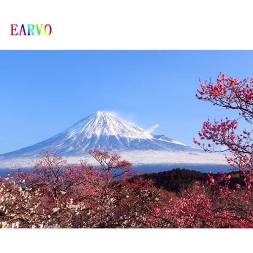 EARVO Vinyl Japanese cherry blossoms Backgrounds For Photography Tower building Gift Baby Newborn Portrait Photo Backdrop Photo