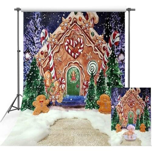 Winter Christmas Tree Backdrops Gingerbread Doll House Snowflake Baby Shower Photography Background Photo Studio Photozone Props