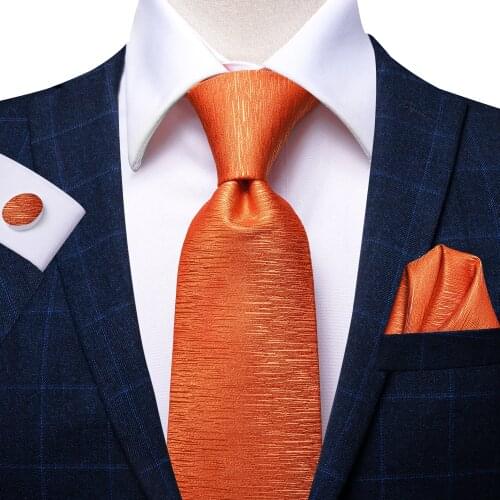 Hi-tie Orange Mens Ties Solid Luxury Silk Gentleman Necktie Formal Dresses Tie for Men Striped Wedding Business 100% Silk Adult
