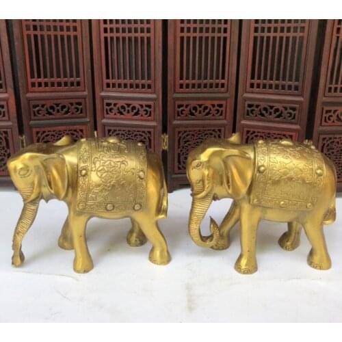 China brass recruit wealth elephant crafts statue A pair