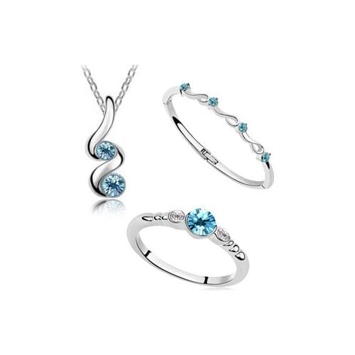 JS S051 3-Piece Jewelry Sets High Quality Round Earrings Set Nickel Free Necklace Bracelet Ring Sets