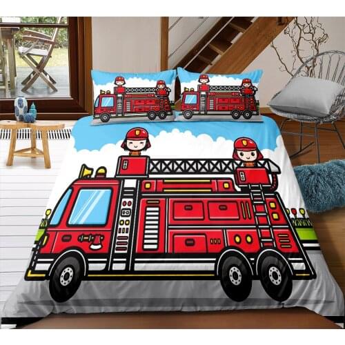 Cartoon Fire Truck Aircraft Truck Bedding Sets Single King Queen Quilt Cover Microfiber Bedclothes 2/3pcs Duvet Covers Kids Boys