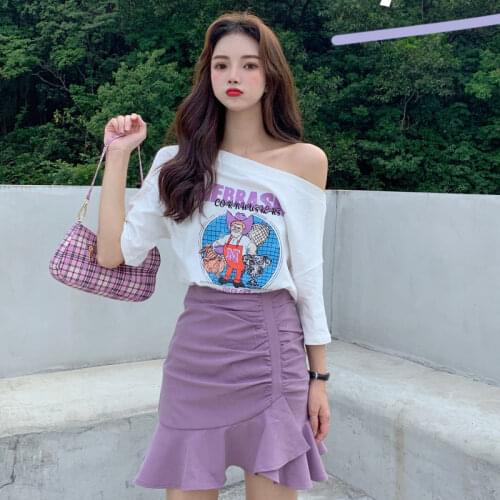 Suit women summer fashion Korean student loose T-shirt show thin half skirt two sets of women net red ins suit skirt