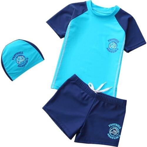 Boys Swimsuit 3pcs Kids Bathing Suit Beachwear Shorts Tops Children Swimming Cap Breathable Wetsuit Teenager Summer Costume